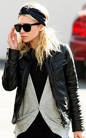 Ashley Olsen wearing leather jacket