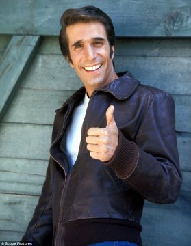 Trademark pose: Henry Winkler as The Fonz from the TV series Happy Days in 1974